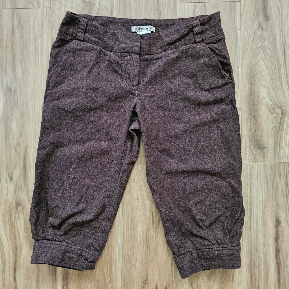 Vintage Forever 21 brown low rise linen and cotton capri pants Size 7